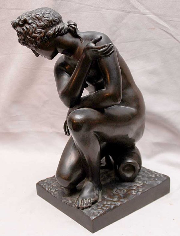 19th Cent. Female kneeling bronze nude sculpture w: 19th Cent. Female kneeling bronze nude sculpture with French foundry 14"h