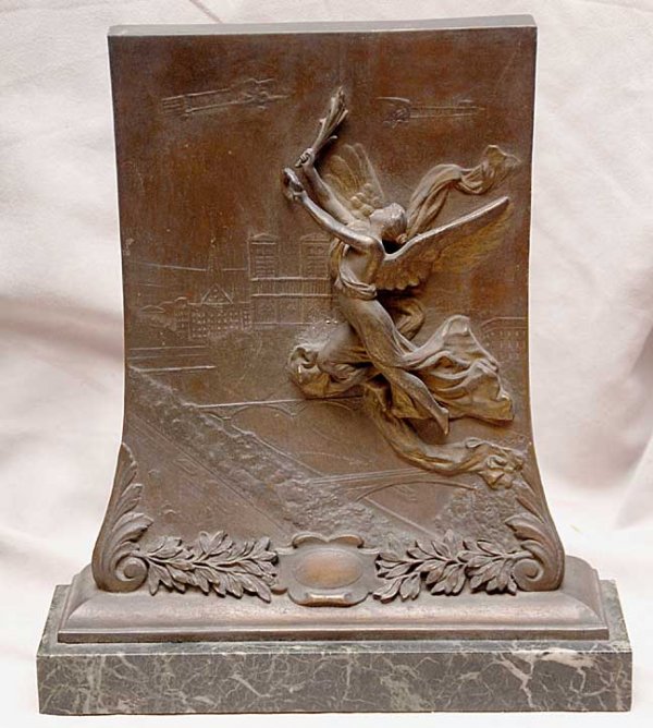 Commemorative standing bronze plaque marked S.L. H: Commemorative standing bronze plaque marked S.L. Hercule French foundry
