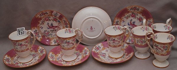 6 Minton demi-tasse cups and saucers "W.H. Plummer: 6 Minton demi-tasse cups and saucers "W.H. Plummer, New York City" one saucer has spider surface crack on bottom