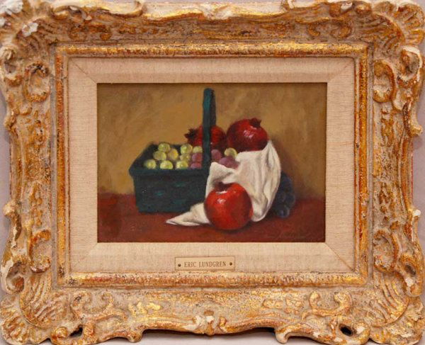 Eric Lundgren (AMERICAN, 1906) Still Life "Fruit": Eric Lundgren (AMERICAN, 1906) Still Life "Fruit" Oil on Board 6" x 8"