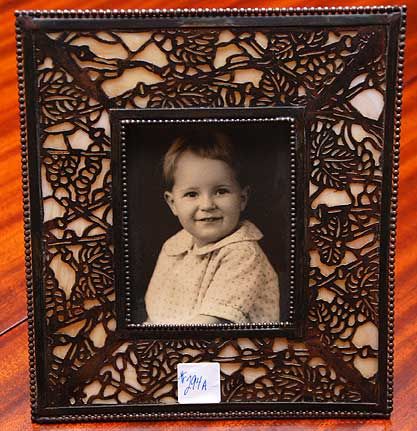 Tiffany style grapevine pic frame riviere studios: Riviere Studios New York Bronze and glass Tiffany style grapevine picture frame, 9-1/2" x 8-1/2"