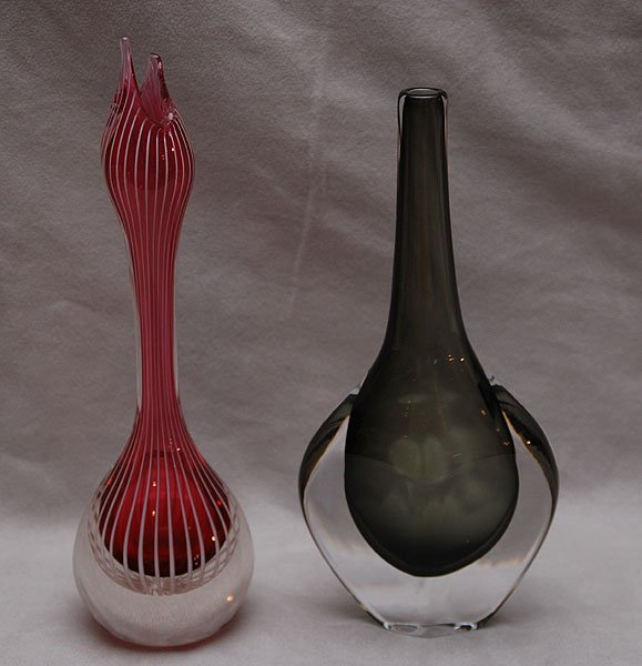 2 Art Glass vases, Orrefors vase, 9"h and Murano : 2 Art Glass vases, Orrefors vase, 9"h and Murano hand blown vase, 10 1/4"h