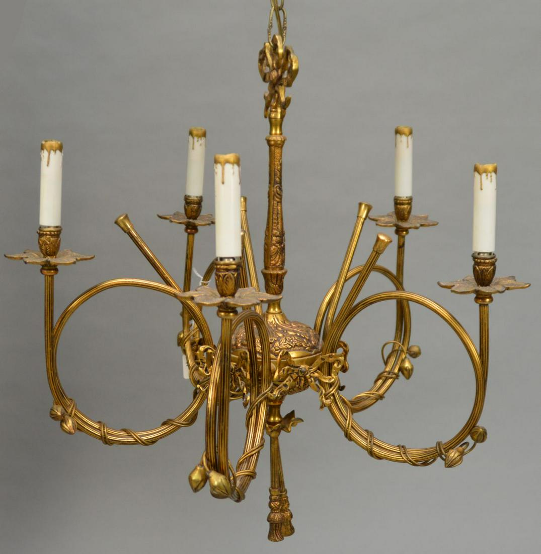 French Bronze 5 Light Chandelier, Flower & Vine Motif (1 of 3)