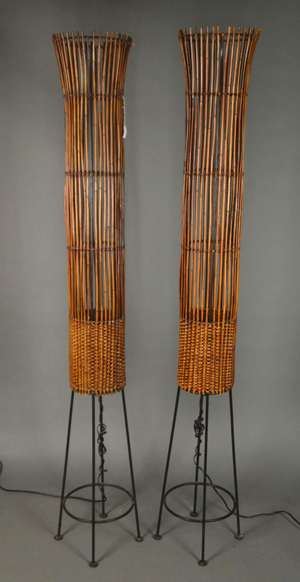 Pair Mid-Century Modern Bamboo Cylindrical Form Floor (1 of 5)