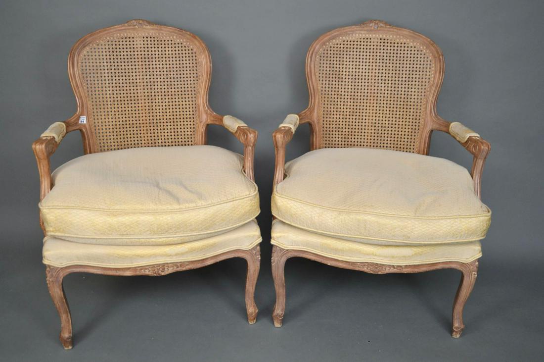 Pair Country French Arm Chairs with caned backs down (1 of 5)