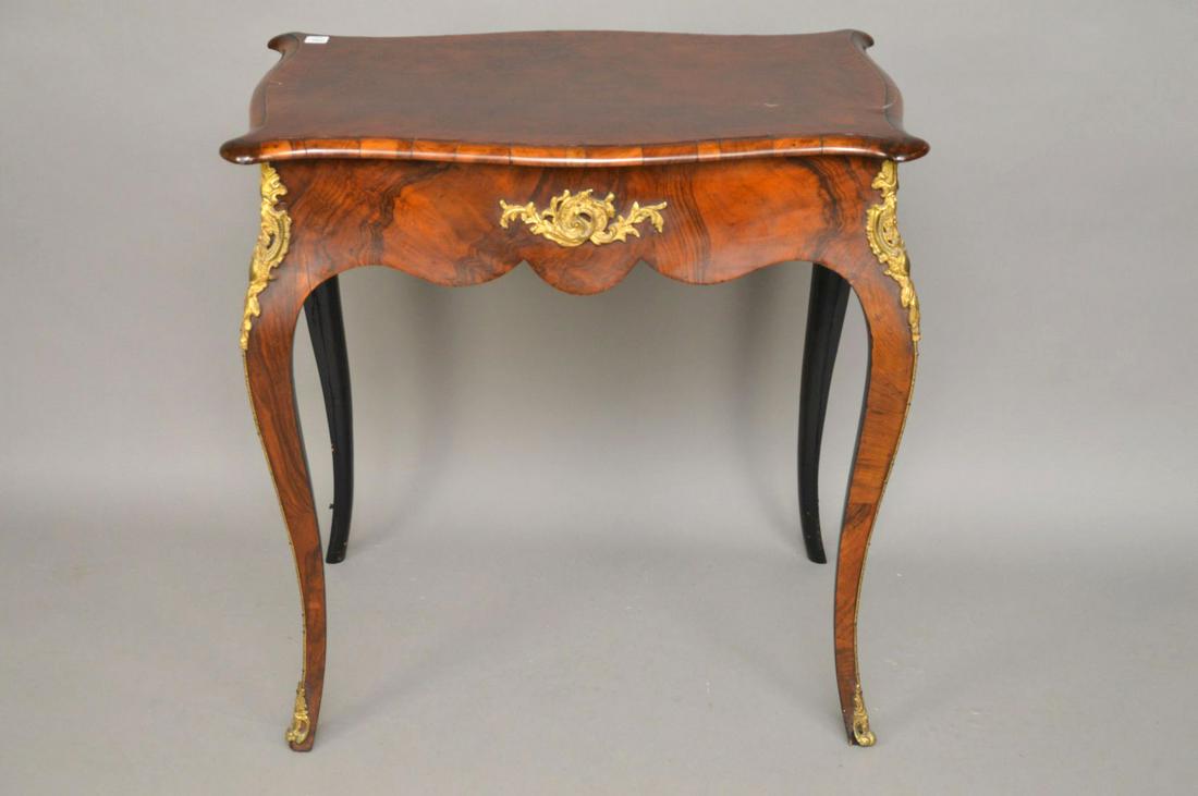French Burled Mahogany Side Table with Gilt Metal (1 of 9)