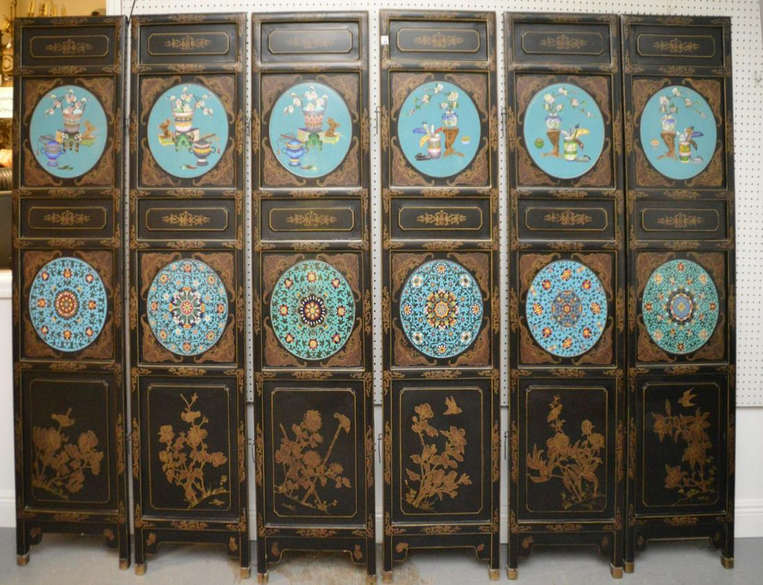 6 Panel Chinese Screen with Cloisonne Medallions and (1 of 13)
