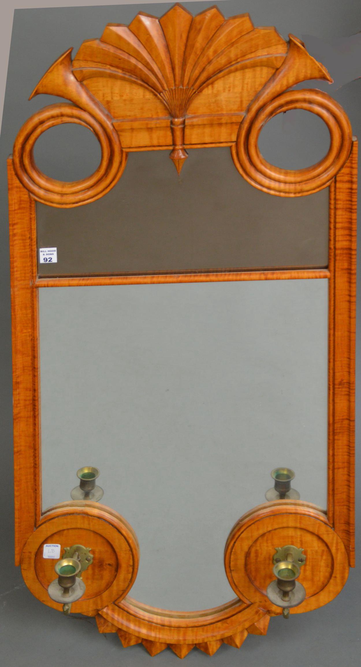 Curly Maple Carved Mirror frame with 2 candlesticks (1 of 6)