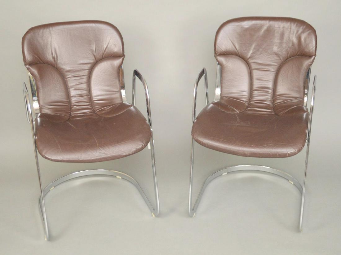 Pair of Willy Rizzo chrome and brown leather chairs (1 of 3)