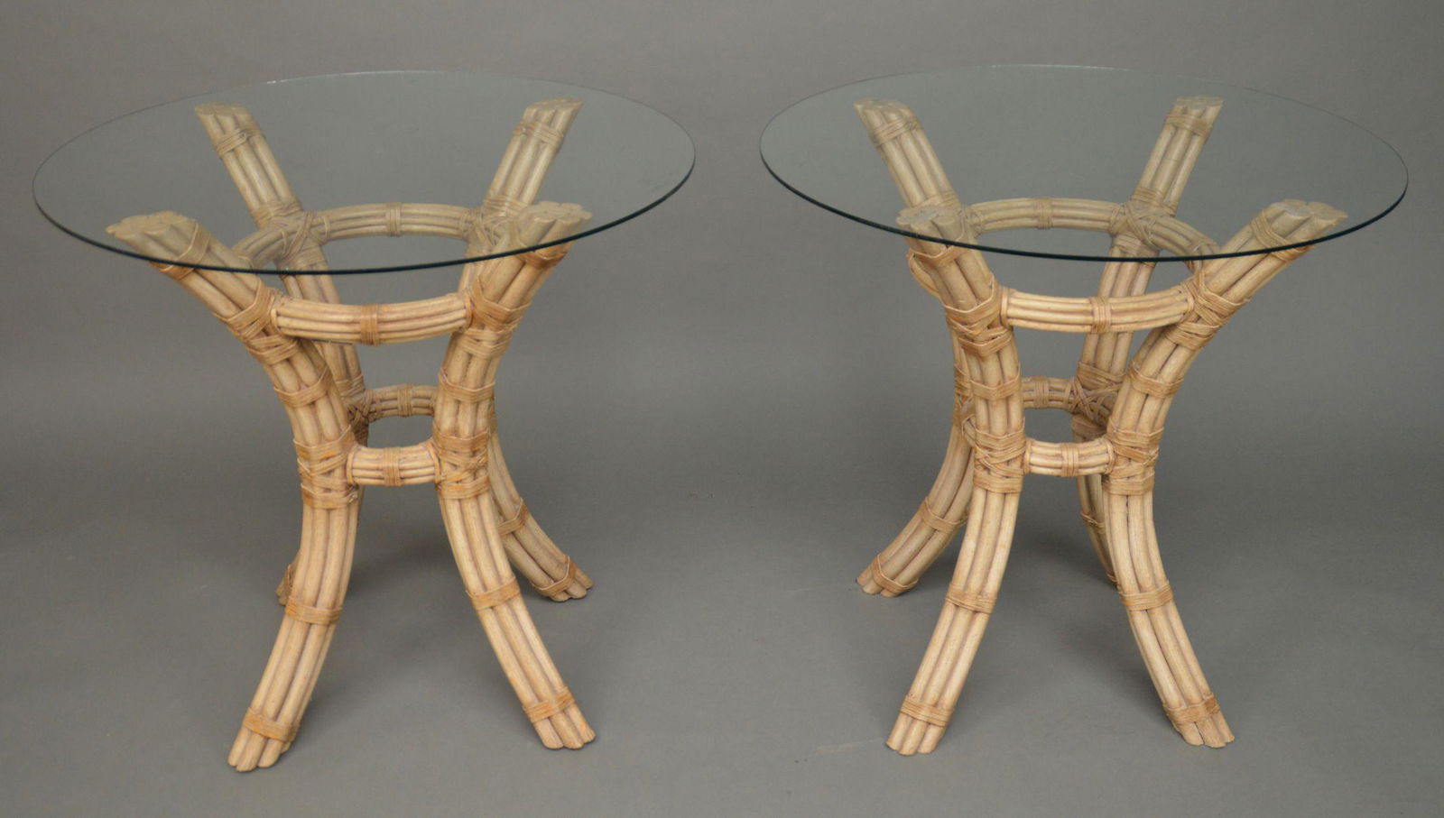 Pair Faux Bamboo Tables with Glass Tops, David Francis, (1 of 5)