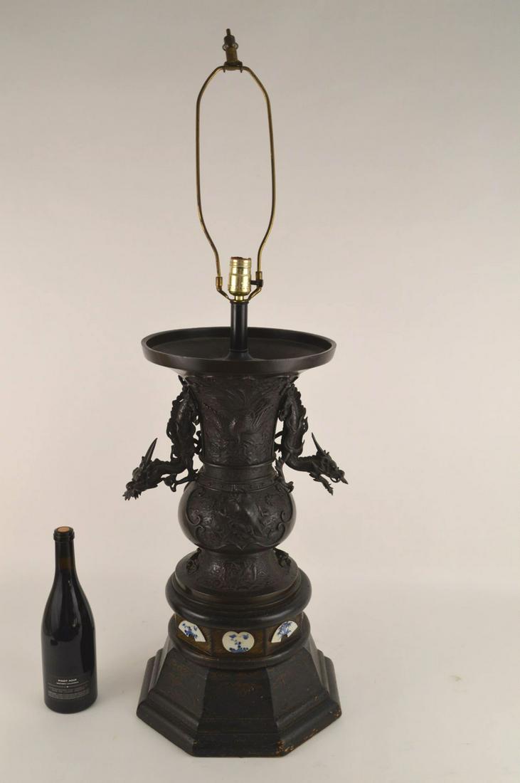 Oversized Bronze Oriental Lamp with Dragons & Turtles, (1 of 11)
