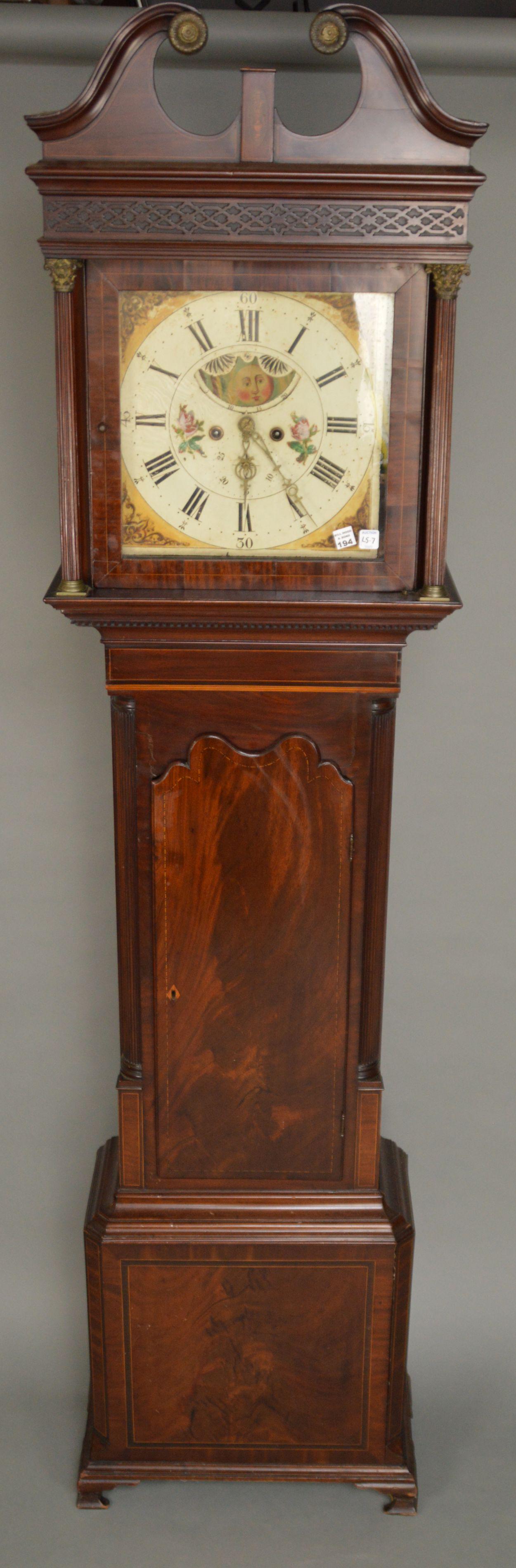 English Mahogany Case Clock, 18th c. Tin Painted Moon (1 of 11)
