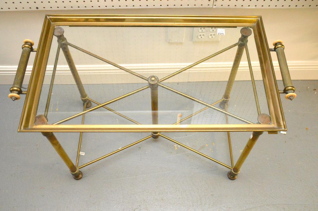 GLASS & BRASS SERVING TRAY ON STAND with X stretcher (1 of 3)