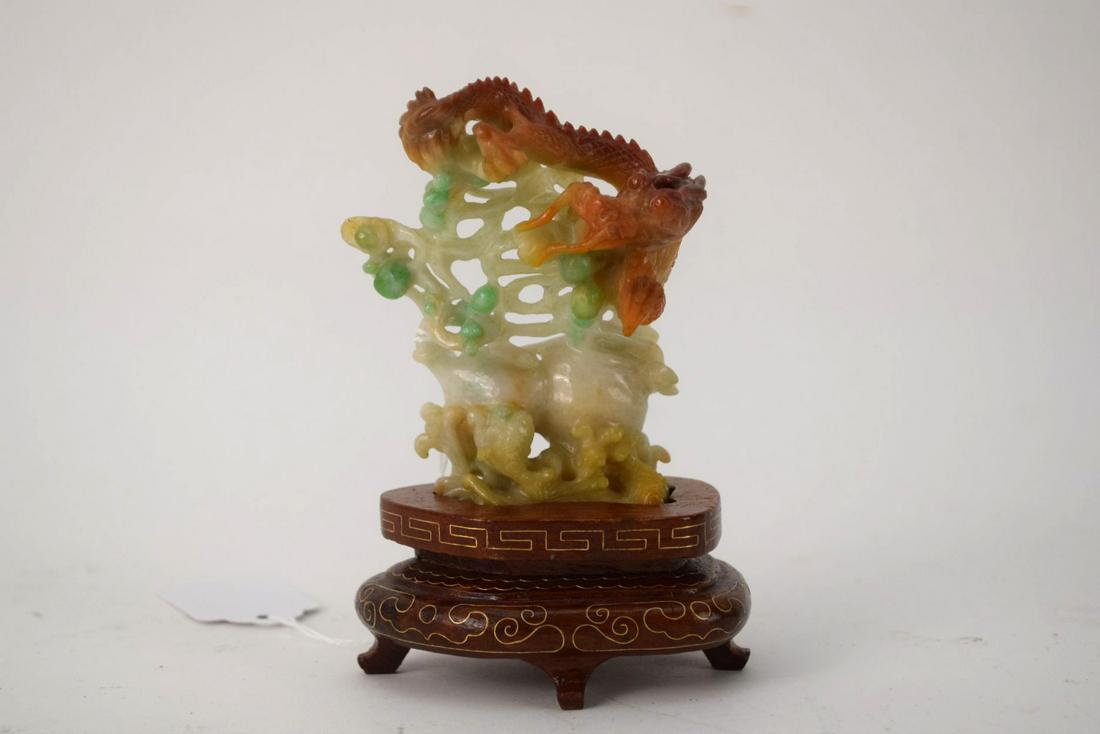CHINESE CARVED JADE DRAGON GROUP.  Condition: no damage (1 of 5)