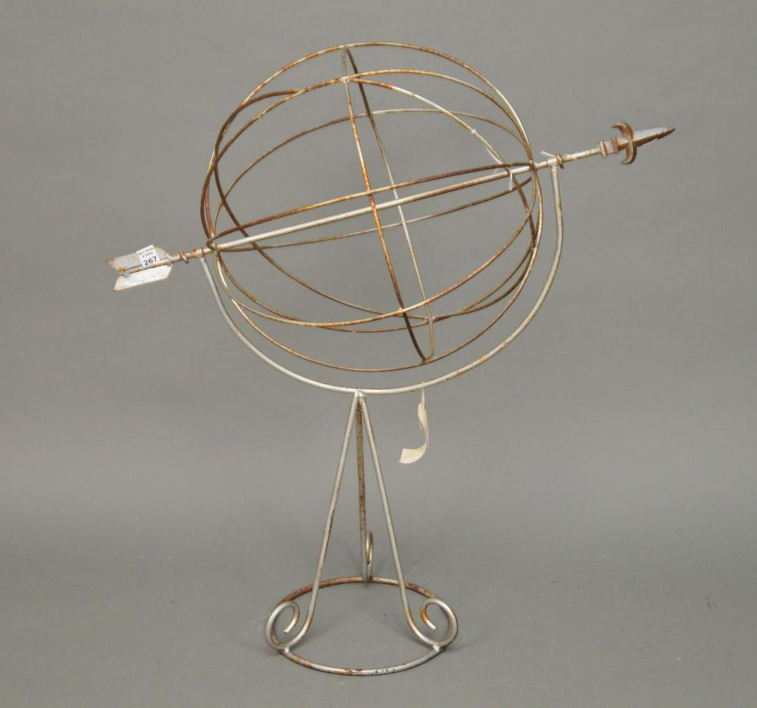 Vintage Garden Sundial, Old Radiator Silver Paint, 37"H: Vintage Garden Sundial, Old Radiator Silver Paint, 37"H x 20"w