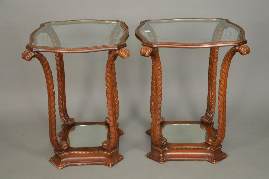 Pair Shaped Side Tables with Etched Glass Surface and (1 of 4)