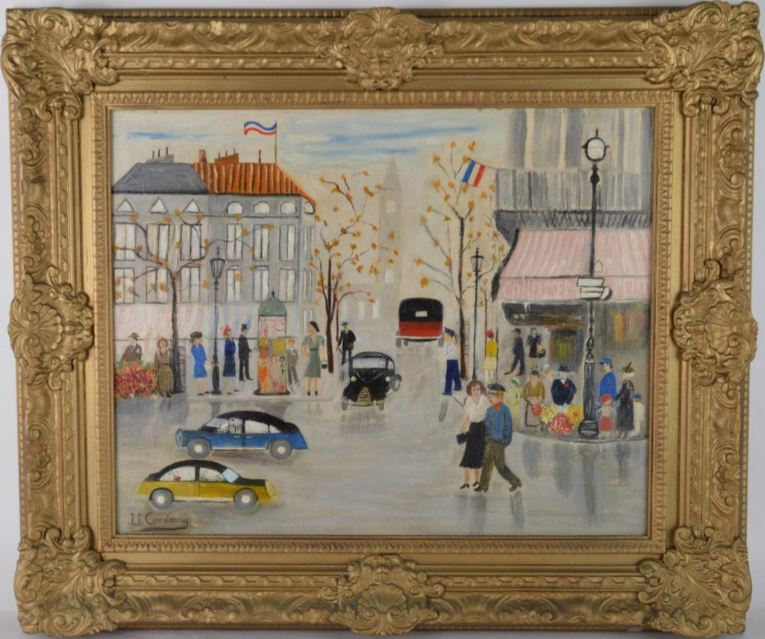 JJ Cordeary ? French Street Scene, oil on canvas, 20 x: JJ Cordeary ? French Street Scene, oil on canvas, 20 x 16 inches