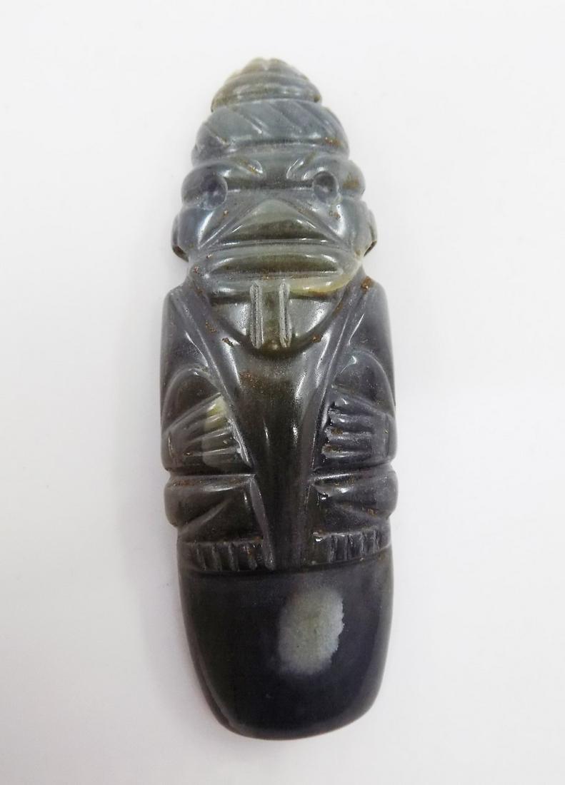 Pre-Columbian Blue Jade Masked Avian Axe God Pendant, (1 of 5)