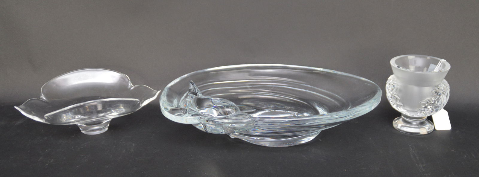 LALIQUE GLASS VASE, DAUM CENTER BOWL & STEUBEN CONSOLE (1 of 4)