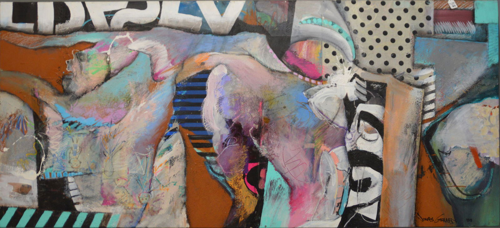 Jonas Gerard (American, 20th Century b. 1941) Oil on: Jonas Gerard (American, 20th Century b. 1941) Oil on canvas, All My Sadness, All My Joy, 1988. mounted on board box Abstract composition Signed lower right, “Jonas Gerard” The verso is also signed