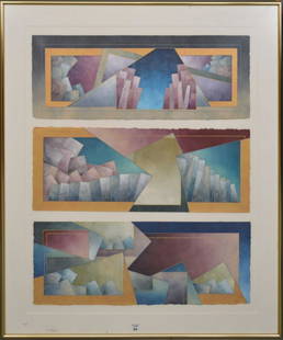 Richard Carter, 20th Century, Acrylic on paper, Three: Richard Carter, 20th Century, Acrylic on paper, Three abstract composition, Emma Jetty IV #3/83, Shift Fault II #3/83, Jet Sam Fault IV #3/83. H. 39 ½” x W. 45”Provenance: Art Space/Virginia Mill