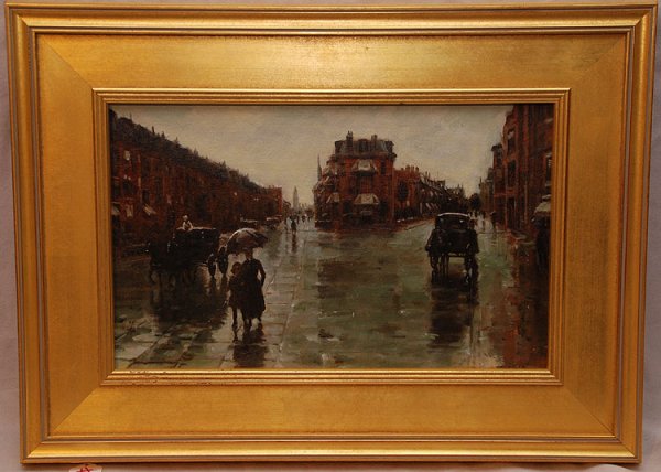 John Paul Musin, oil on canvas, laid on board, Rain: John Paul Musin, oil on canvas, laid on board, Rainy day in Paris, 10" x 15"