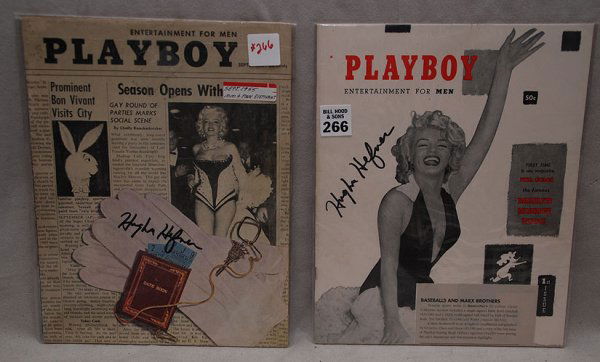 Playboy 1st Issue, (vol 1 - no.1) 1953, with Mari: Playboy 1st Issue, (vol 1 - no.1) 1953, with Marilyn Monroe, autographed by Hugh Hefner together with Playboy Sept. 1955 also autographed by Hugh Hefner