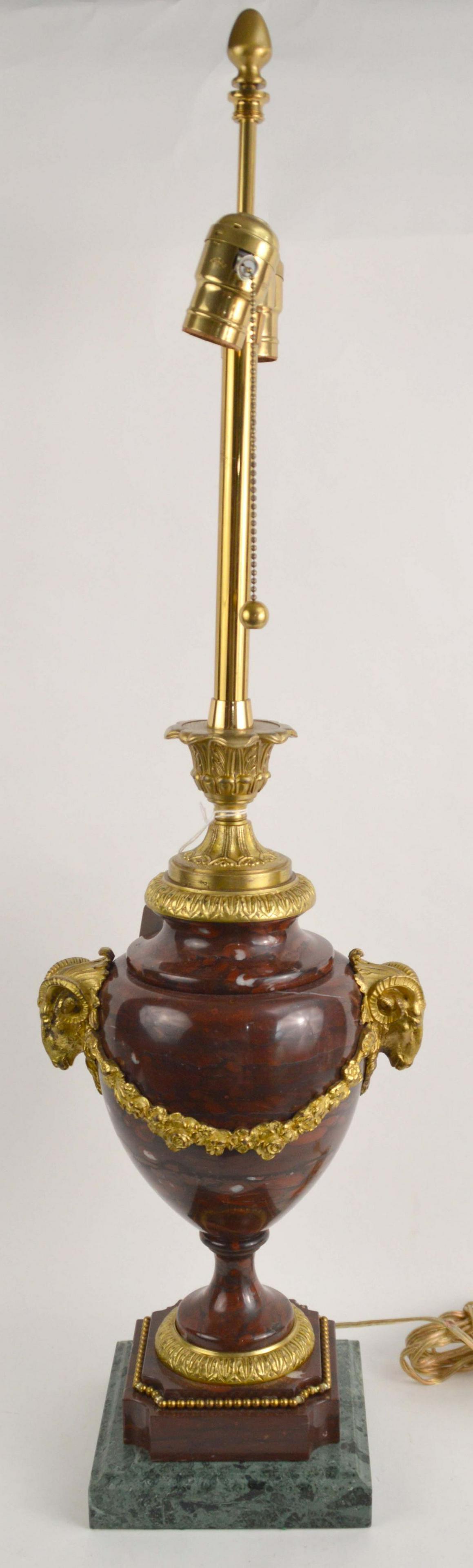 GILT BRONZE & MARBLE URN FORM LAMP with figural rams (1 of 8)