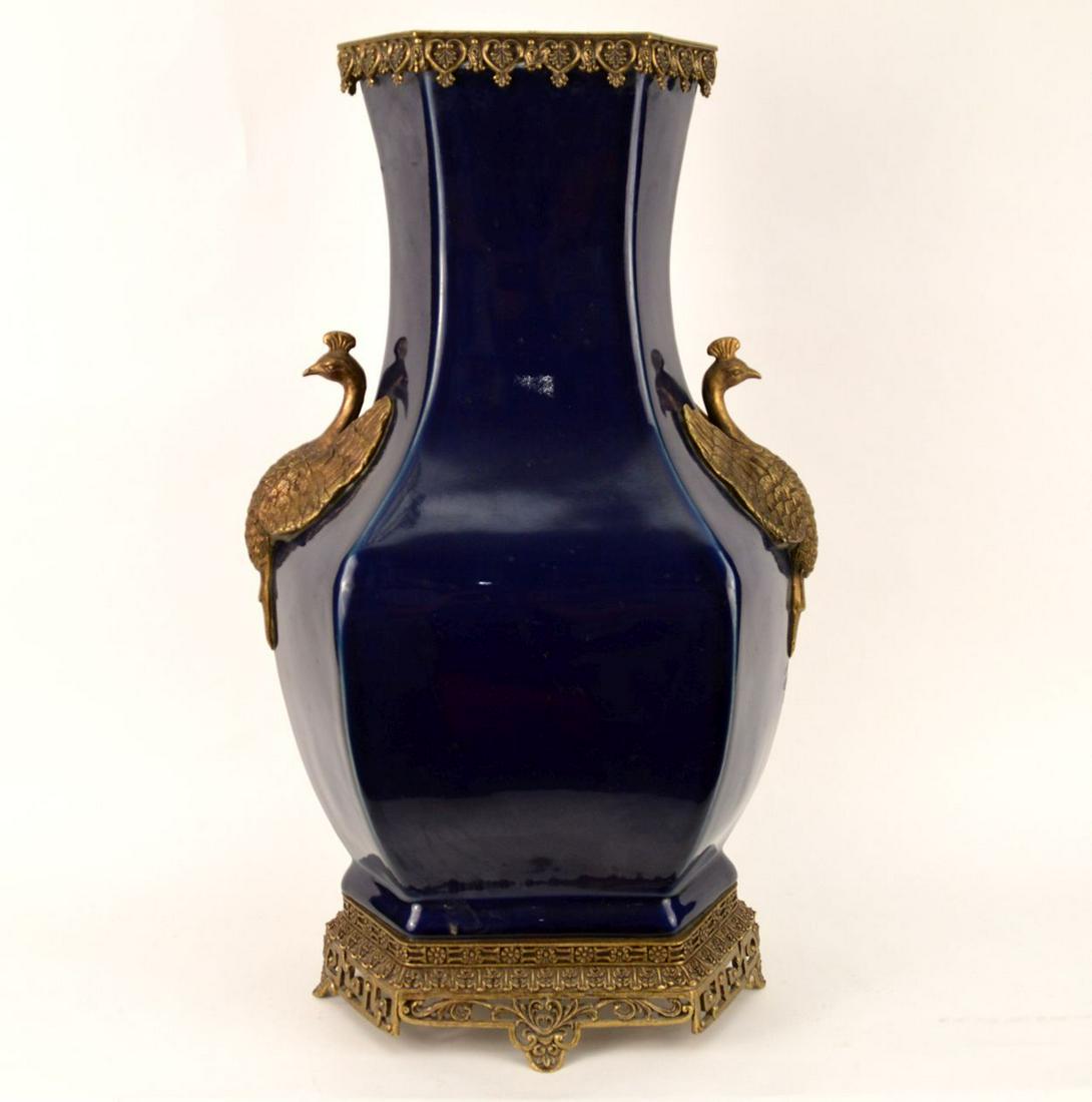 CHINESE COBALT BLUE PORCELAIN VASE with gilt bronze (1 of 7)