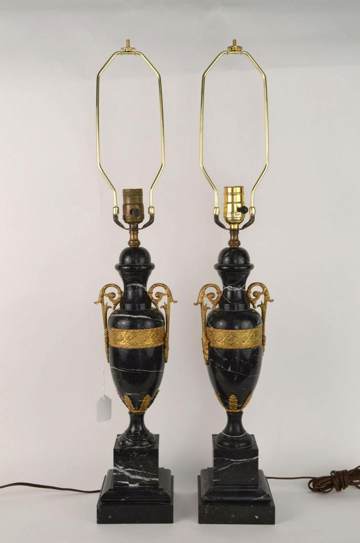 PAIR MARBLE & GILT BRONZE LAMPS.  Condition: no damage (1 of 8)