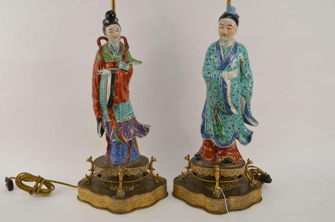 PAIR CHINESE REPUBLIC PERIOD PORCELAIN LAMPS with gilt (1 of 9)