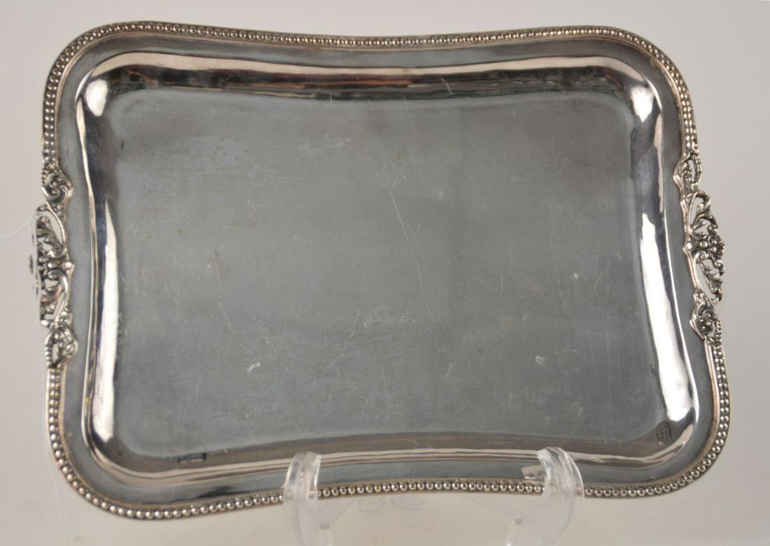 STERLING SILVER TRAY - Beaded edge and floral scroll (1 of 4)