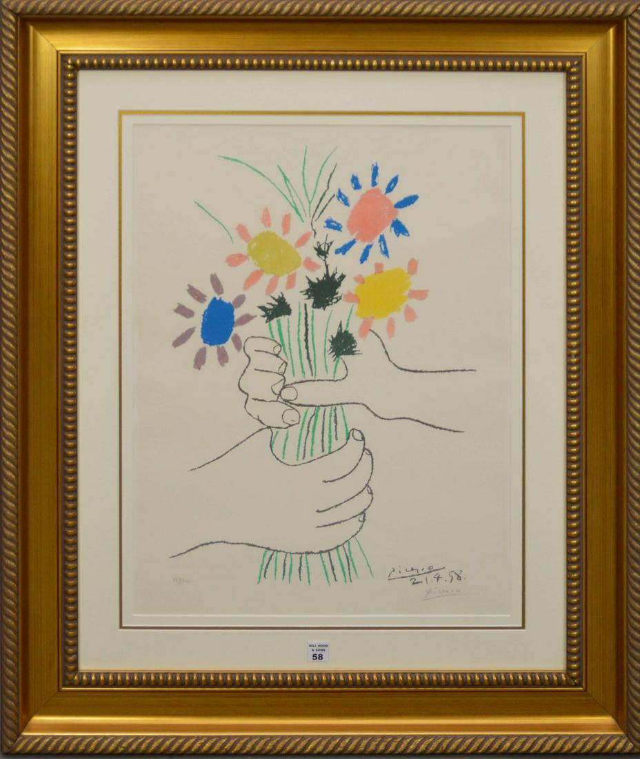 Pablo Picasso (SPANISH, 1881–1973) Lithograph,: Pablo Picasso (SPANISH, 1881–1973) Lithograph, numbered, "Bouquet of Peace," #169/200, pencil signed lower right, sight size- 24 x 16 1/2 inches, framed 37 x 31 inches