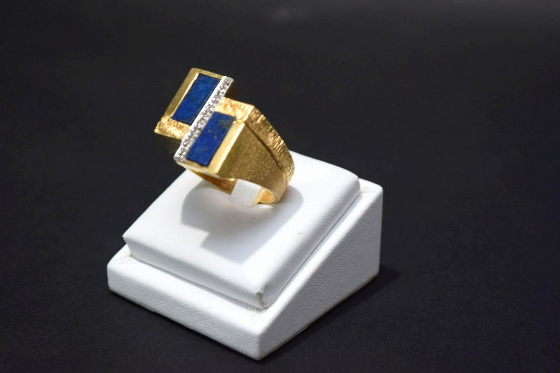 14K Yellow Gold Lapis with Diamond Accents Ring . Size (1 of 6)
