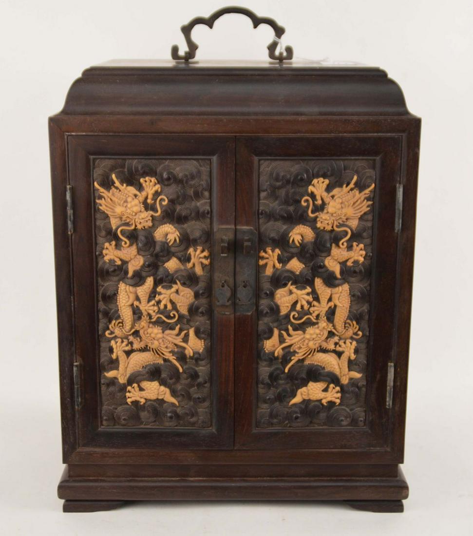 CHINESE ZITAN WOOD JEWELRY BOX - Dragon decoration on (1 of 14)