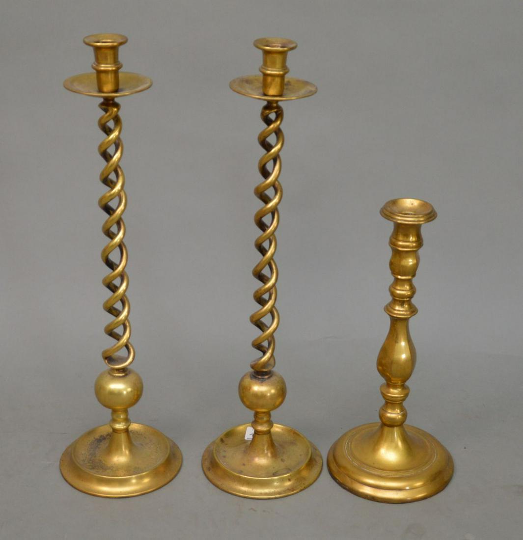 One Pair Brass Barley Twist sticks (24"h) and single (1 of 2)