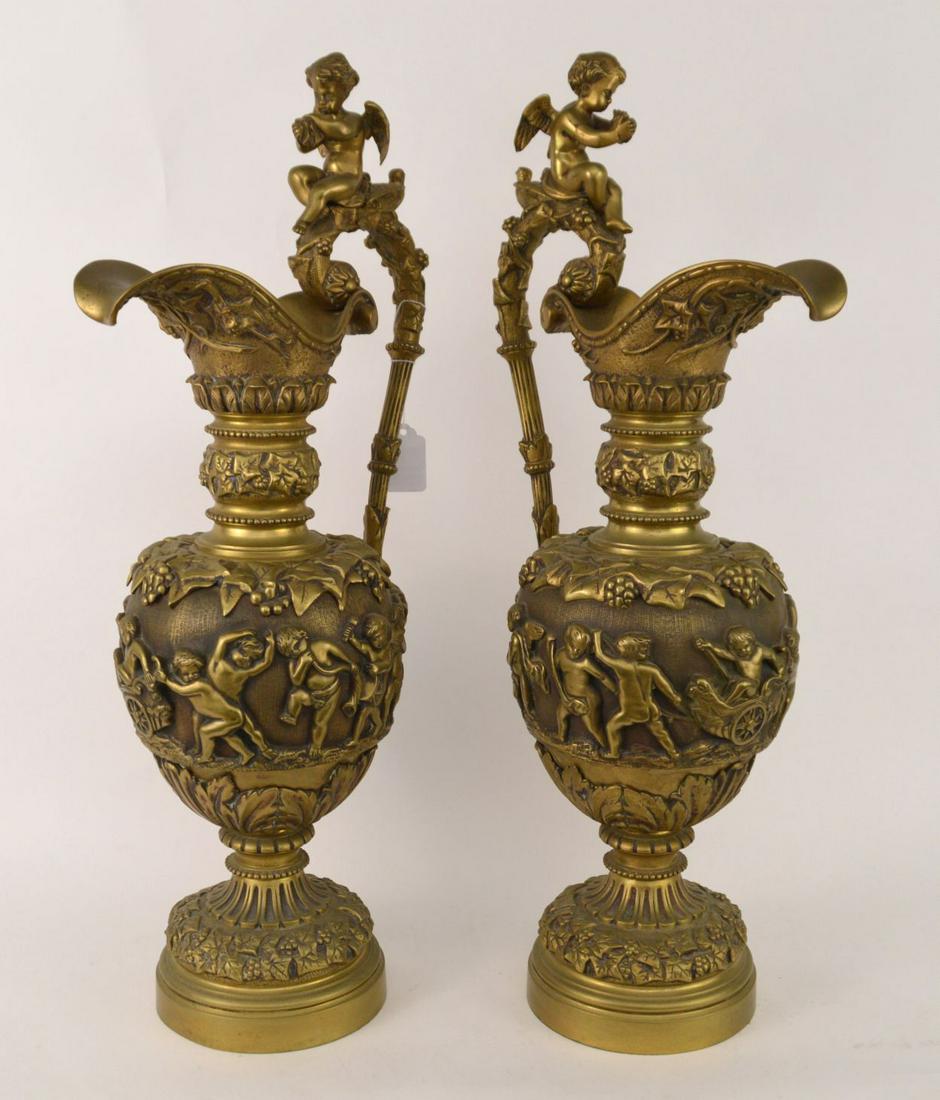 Bronze Ewers with Cherub & Bird Handles, 21"h (1 of 13)