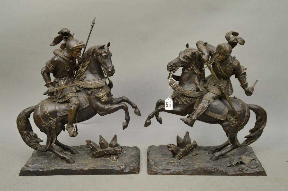 Pair Bronze Horses with Gladiators, 21"h x 16"w x 7"d (1 of 9)
