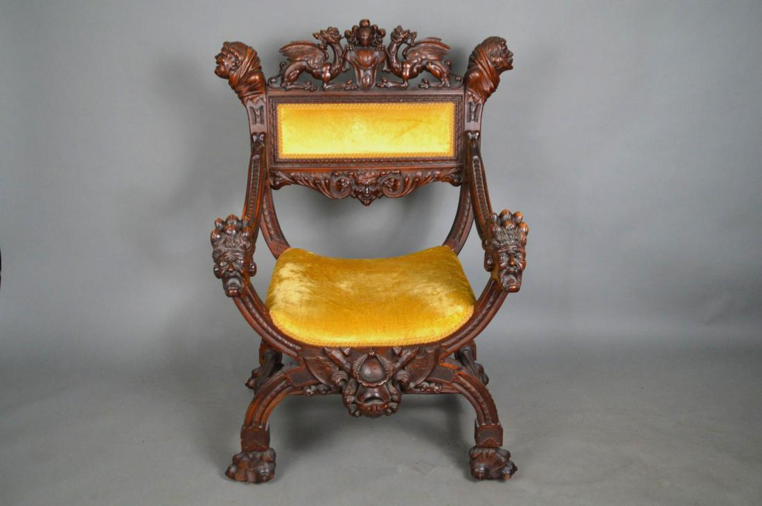 Elaborate uniquely carved Continental Armchair, masks, (1 of 11)