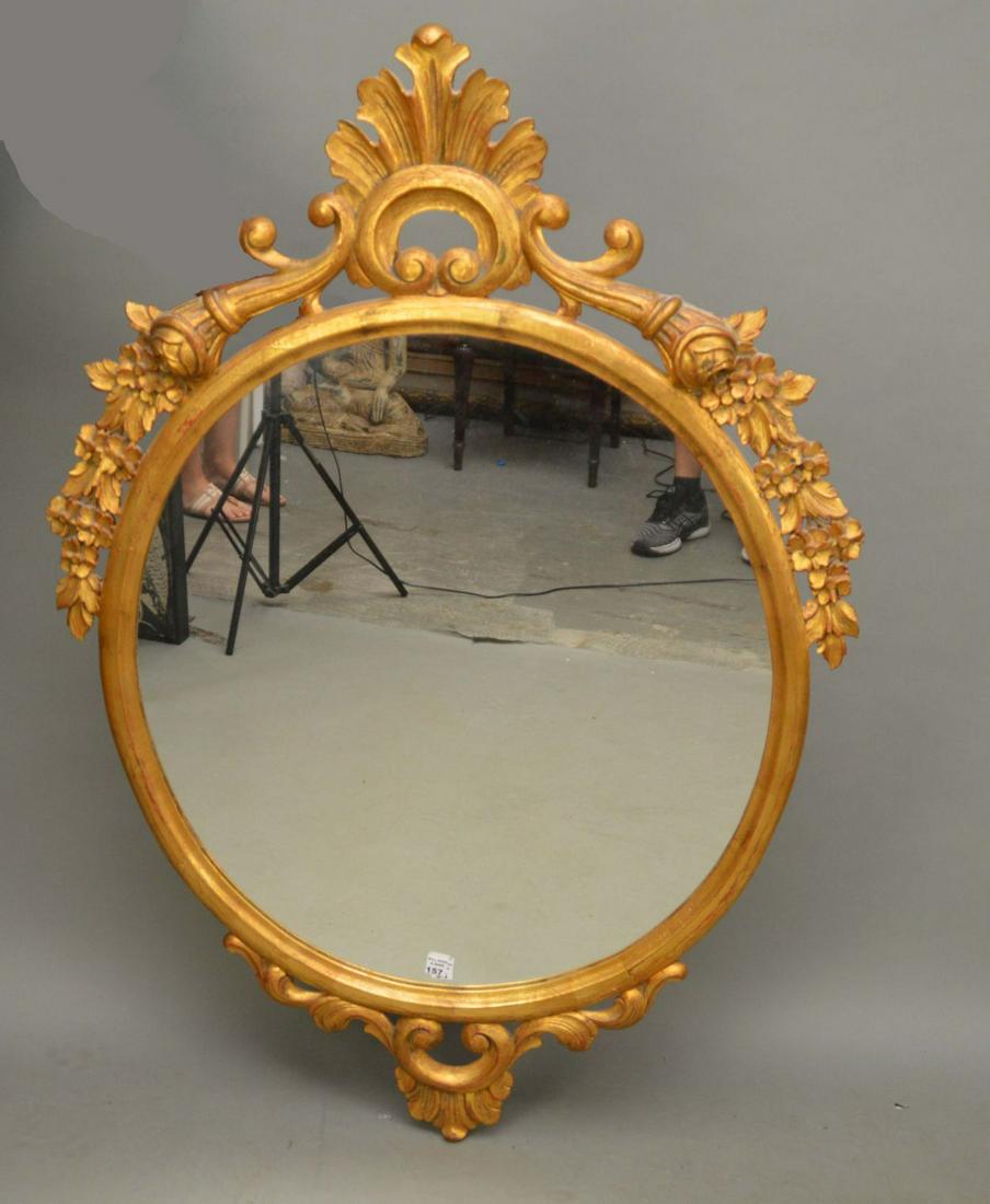 Large Gilded & Carved slightly oval framed mirror with (1 of 5)