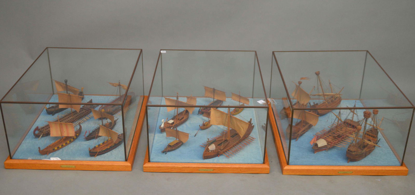 THREE DISPLAY CASES OF TWENTY 1/8 SCALE ANCIENT NAVAL (1 of 13)