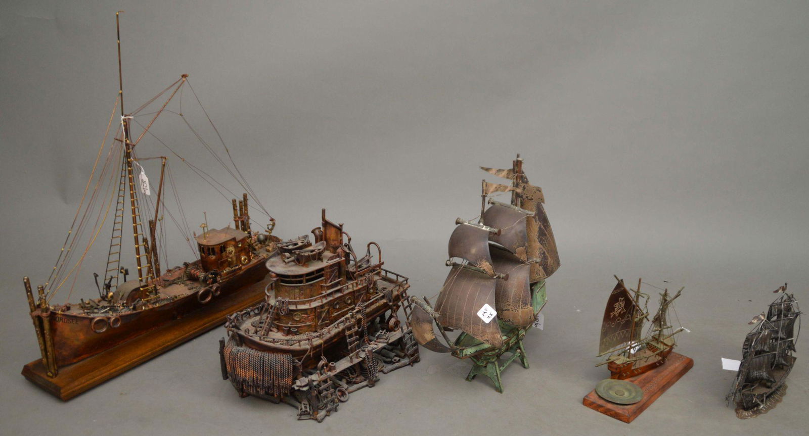 FIVE METAL & FOUND OBJECT SCULPTURE SHIP MODELS - (1 of 11)