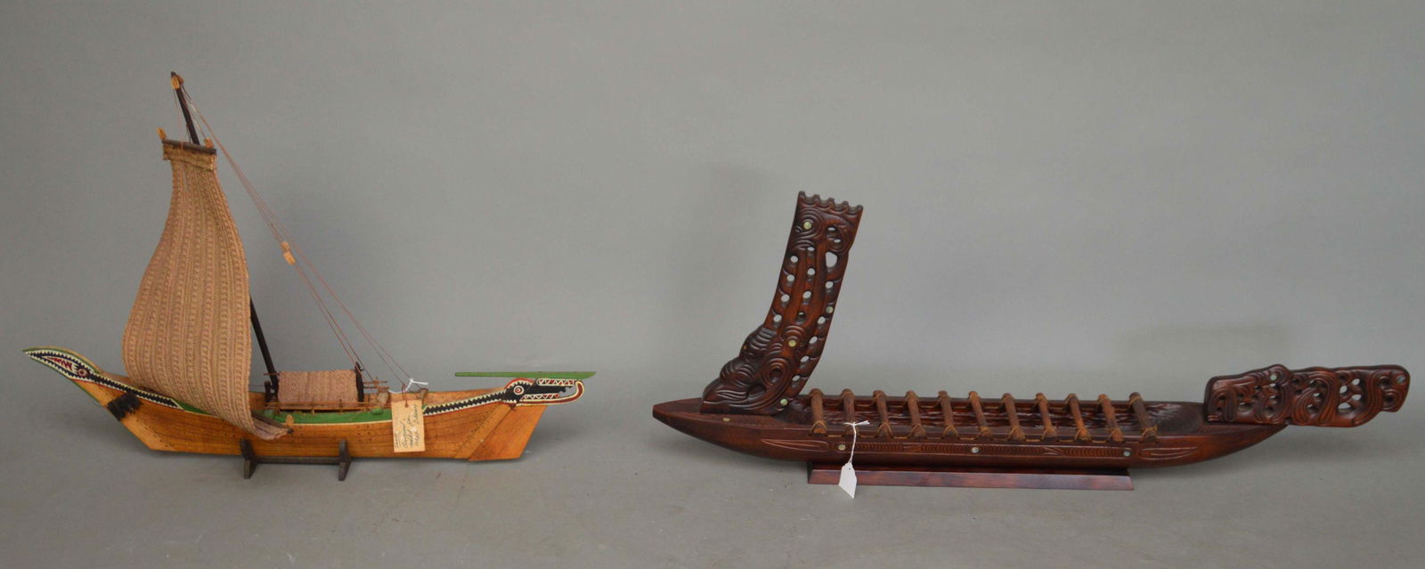 TWO HANDMADE ETHNIC DESIGN MODEL SHIPS - One hand (1 of 10)