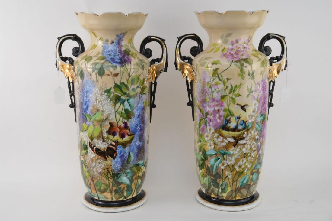 PAIR OF PARIS PORCELAIN URNS - Hand-painted scenes of (1 of 8)