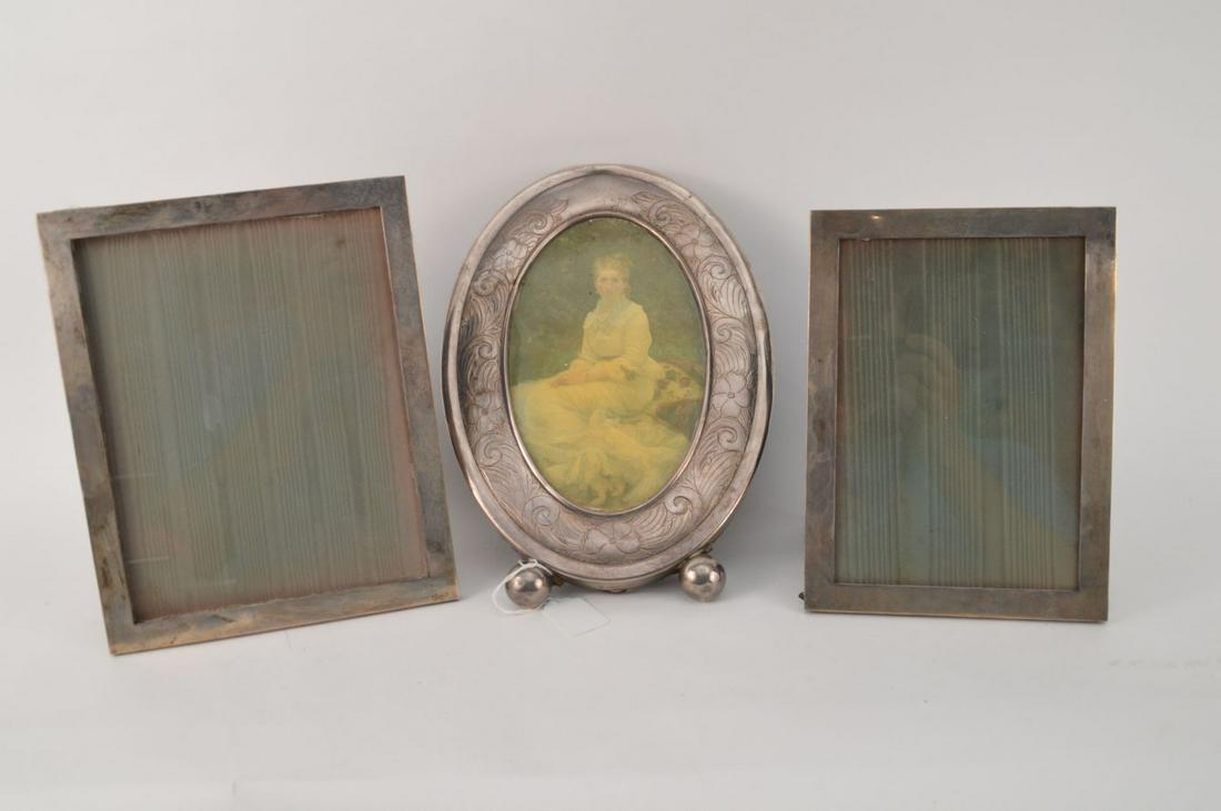 3 Sterling Frames, Oval (12"h) and 2 Square (9 1/4"h x (1 of 3)