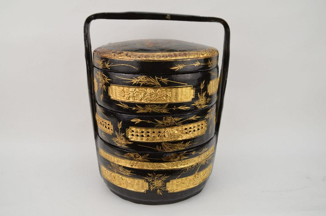 Chinese lacquered sewing box with handles, 15"h x 11"w (1 of 9)