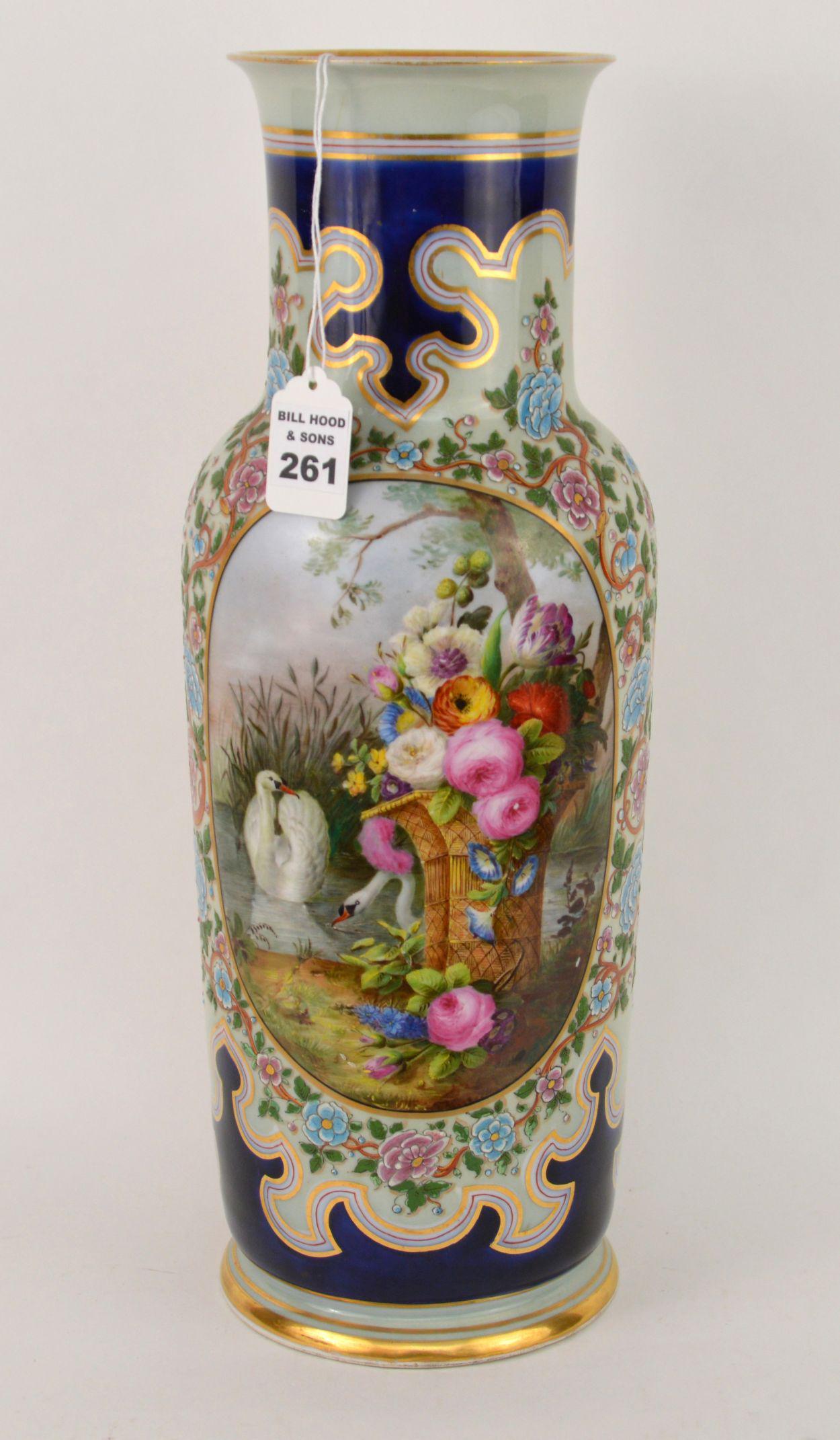OLD PARIS PORCELAIN VASE WITH SWAN SCENE - white ground (1 of 6)