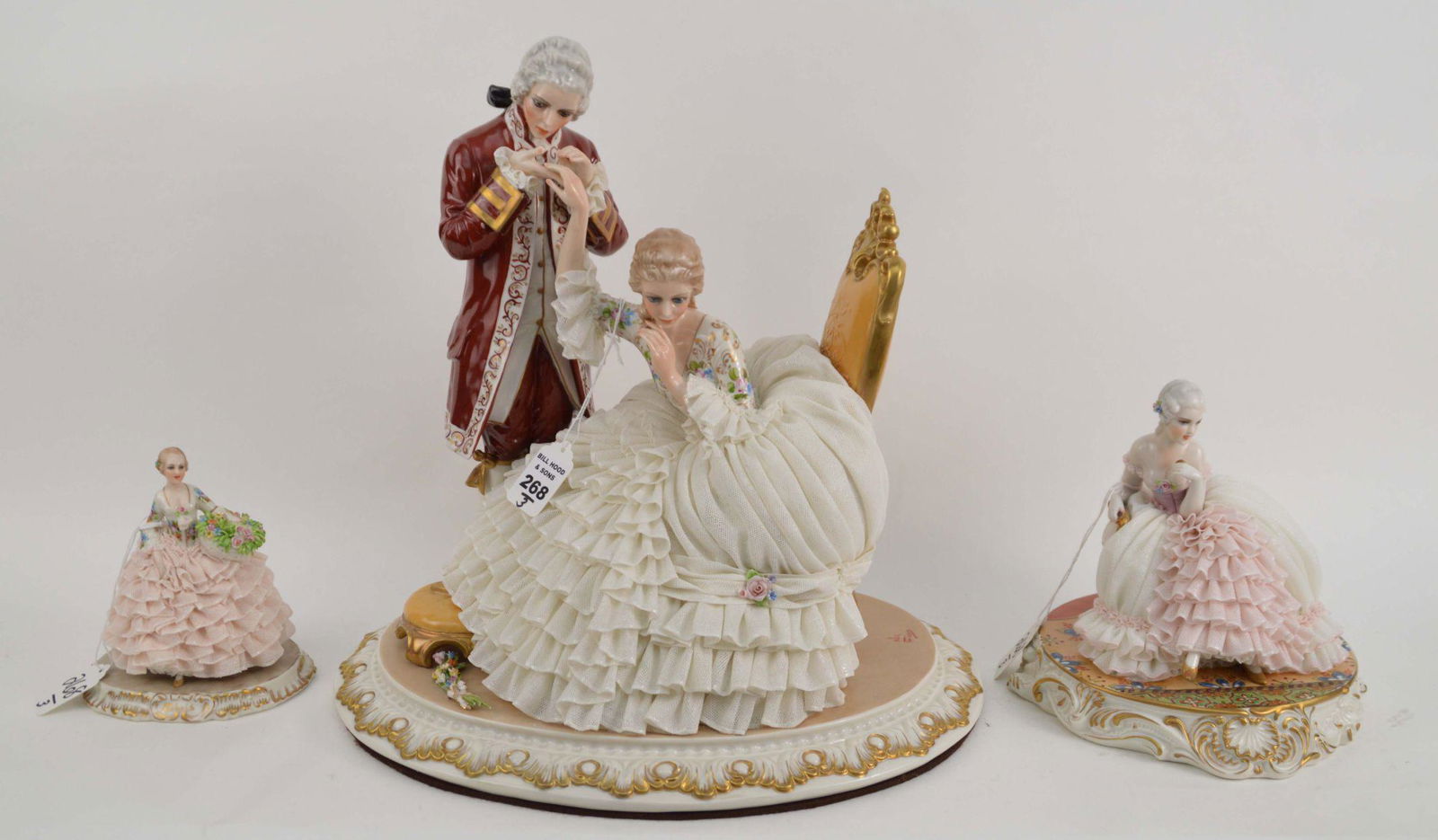 THREE LUIGI FABRIS PORCELAIN DRESDEN LACE FIGURES - (1 of 13)