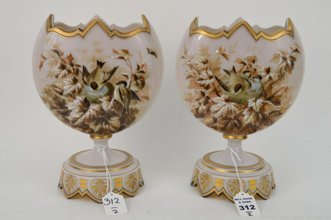 PAIR OF ENGLISH BRISTOL GLASS PEDESTAL VASES - Fearing (1 of 8)