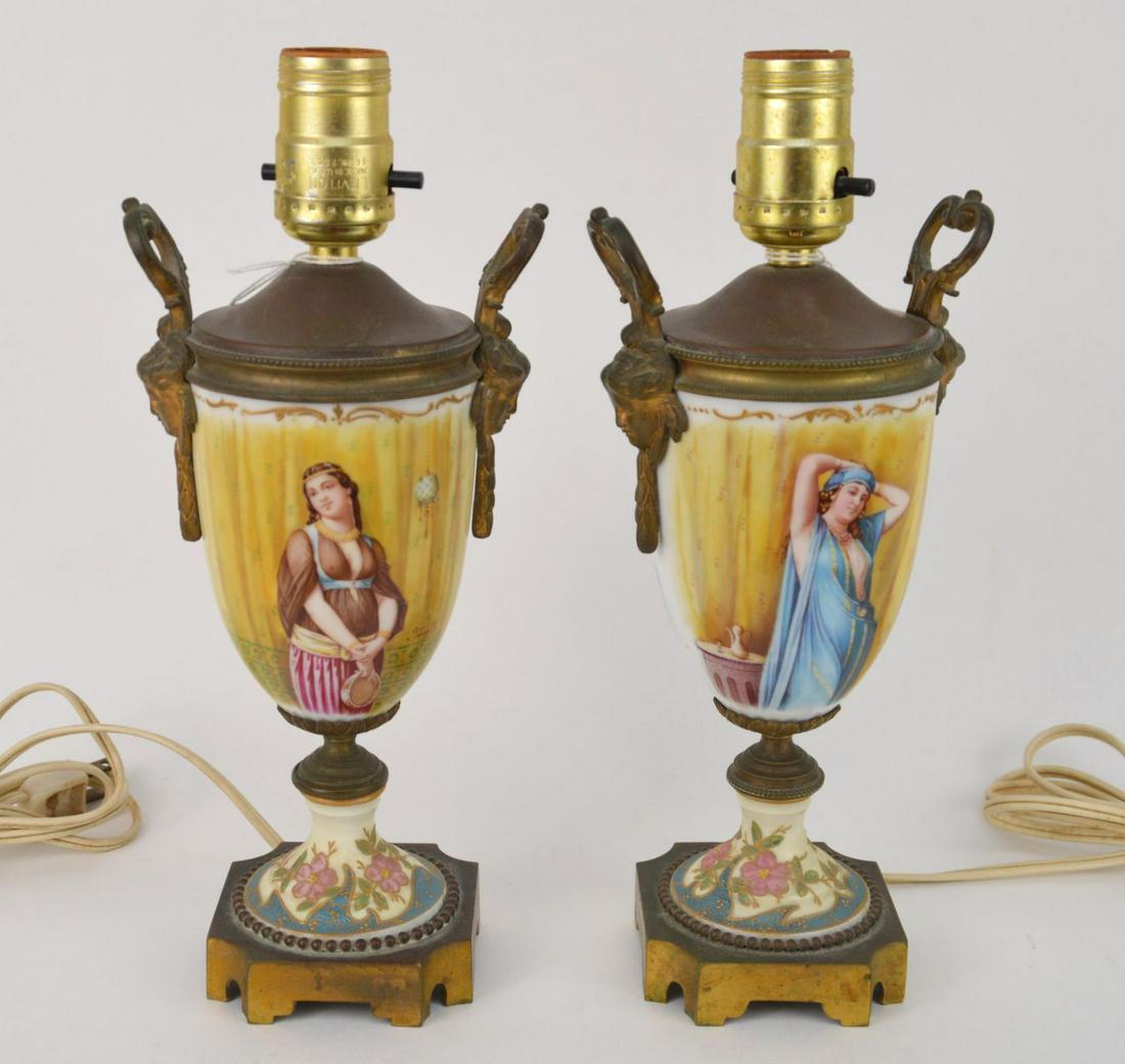 PAIR OF SIGNED FRENCH PORCELAIN & BRONZE LAMPS - Each (1 of 6)